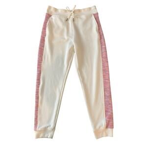 Freely Girls Ivory Joggers Pink Tweed Side Stripe Size L (10-12)